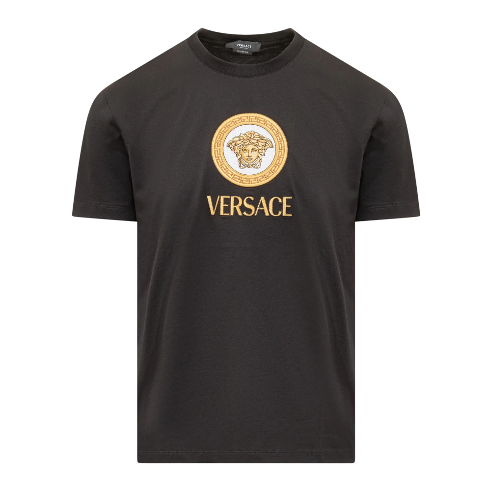 Versace Zwart Crew Neck T-shirt met Geborduurd Medusa Logo Black Heren