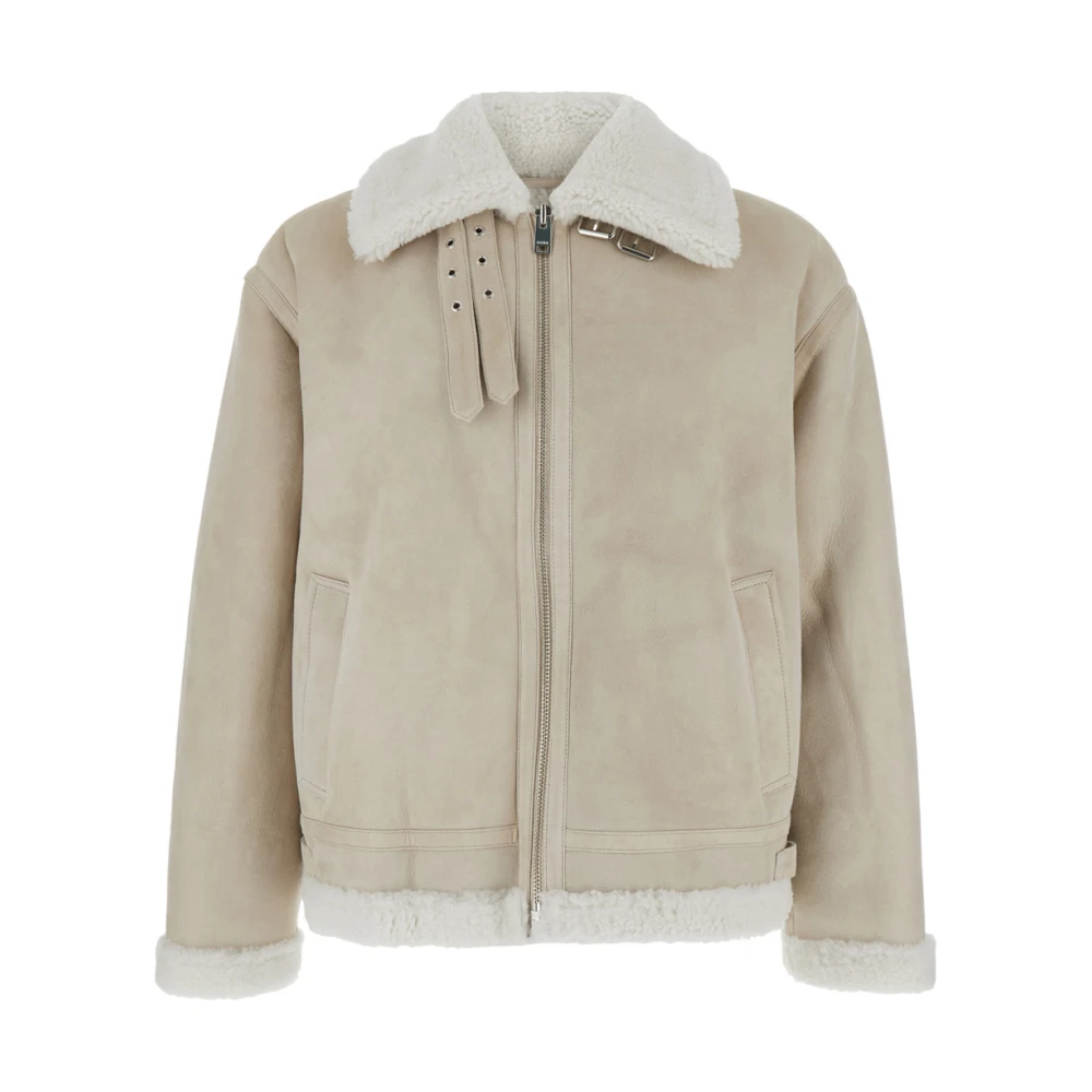 Arma Beige Shearling Jacka Klassisk Krage Dragkedja Beige, Herr