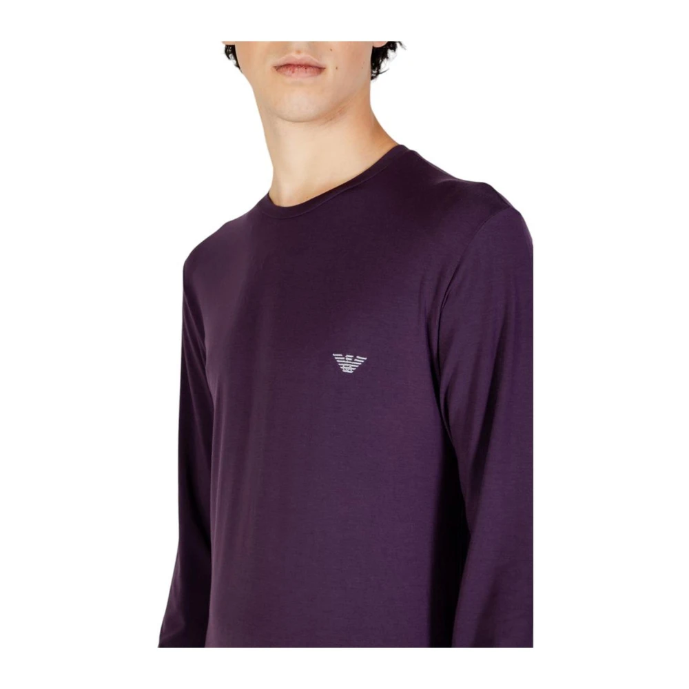 Emporio Armani Modal Blend Crew Neck Shirt Purple Heren