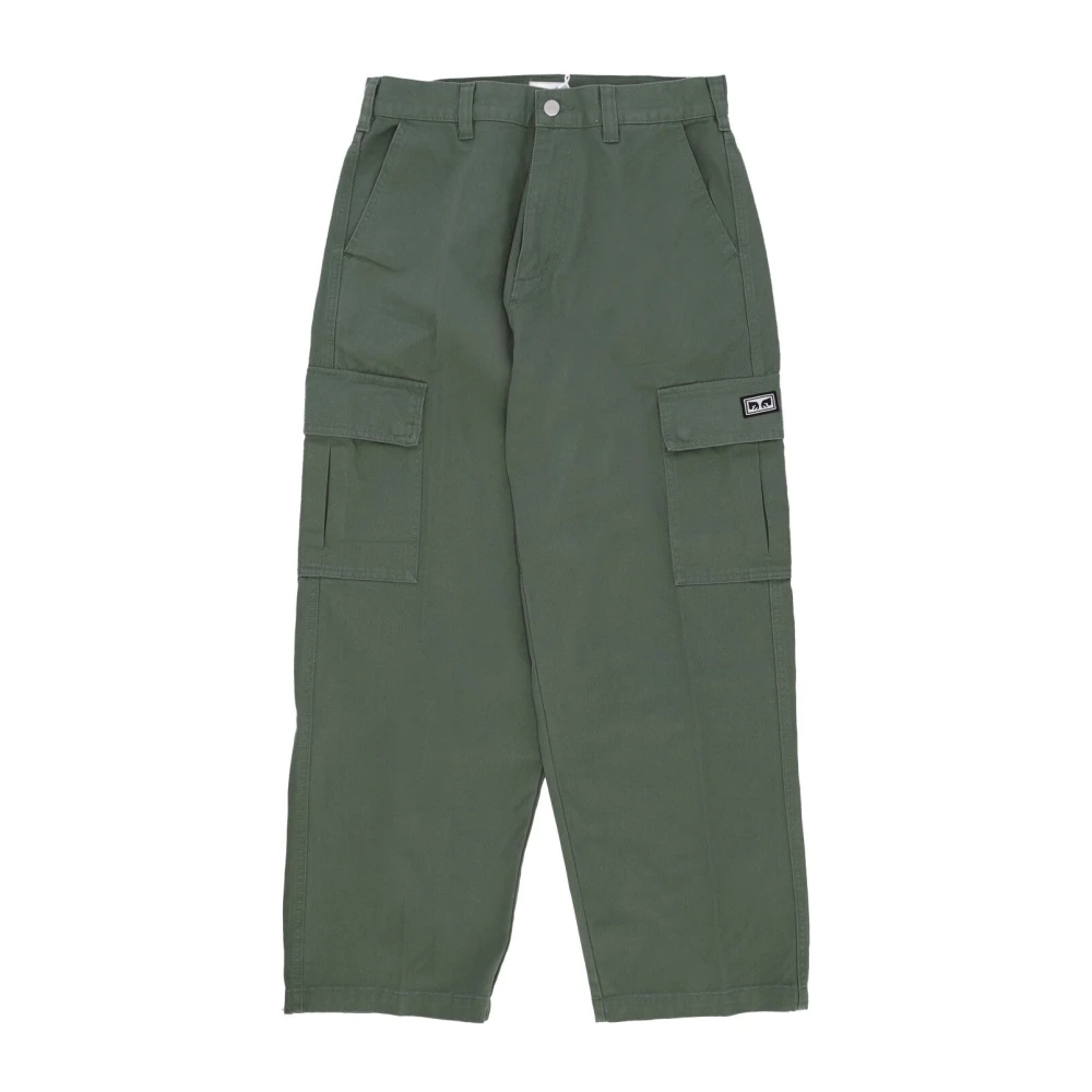 Obey Men's Green Baggy Twill Cargo Trousers Laurel Wreath - Wide Trousers - W34 - Trousers
