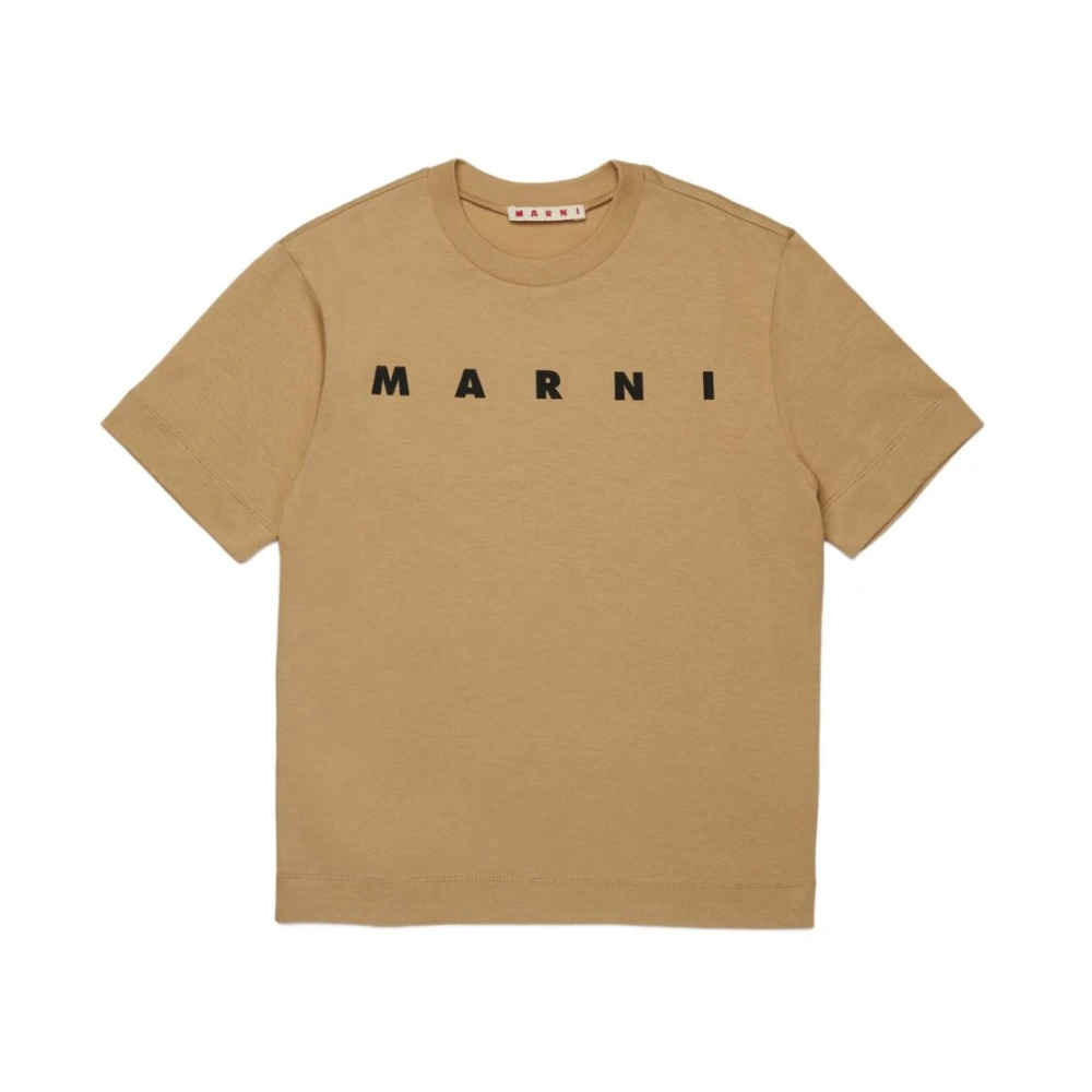 Marni Boys Brown Kids Short Sleeve T-Shirts, 10 Y, Stylish Hazelnut Logo Print T-Shirt