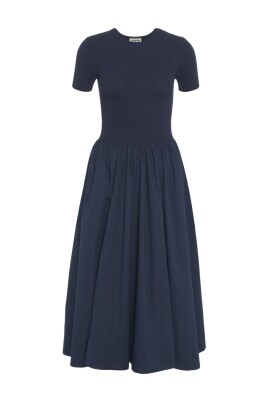 blue-flared-midi-dress-with-ribbed-texture
