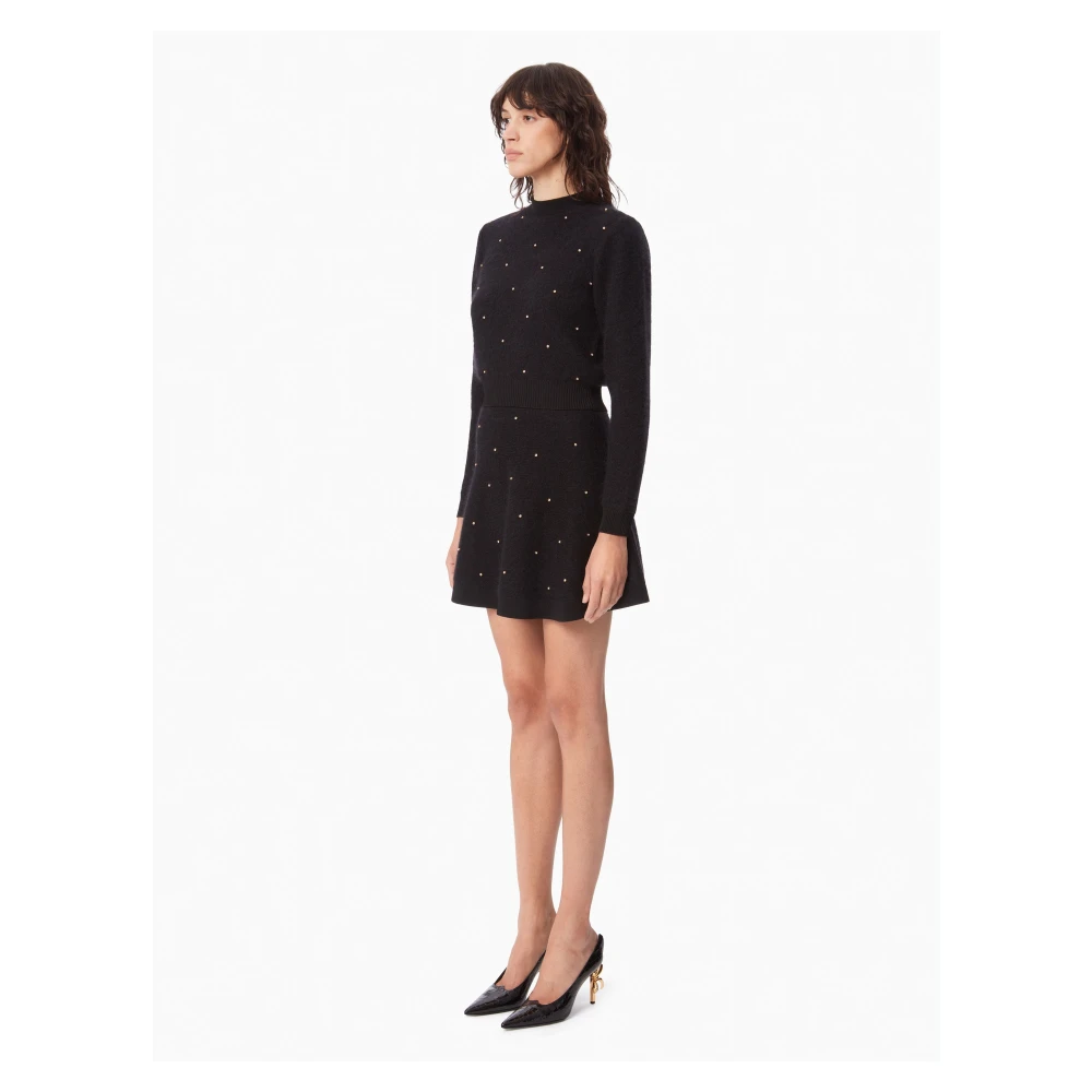 Nina Ricci Zwarte Mohair Mini Flared Rok Black Dames