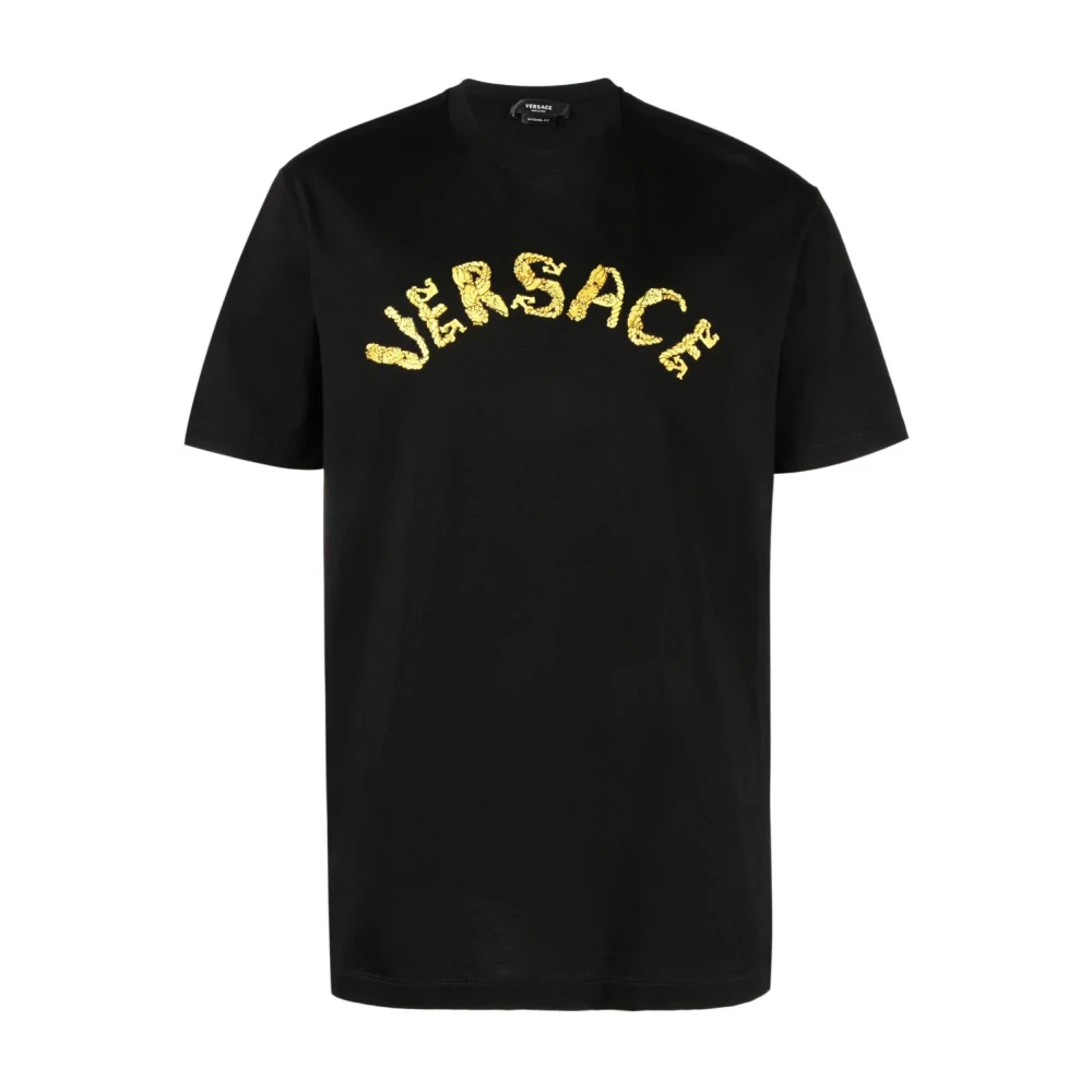 Versace Men's Black Embroidered Logo T-Shirts And Polos
