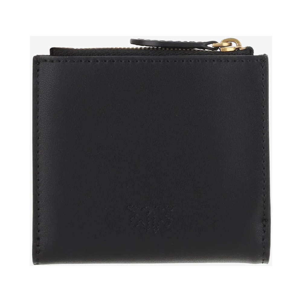 pinko Leren Portemonnee Love Birds Diamond Cut Black Dames