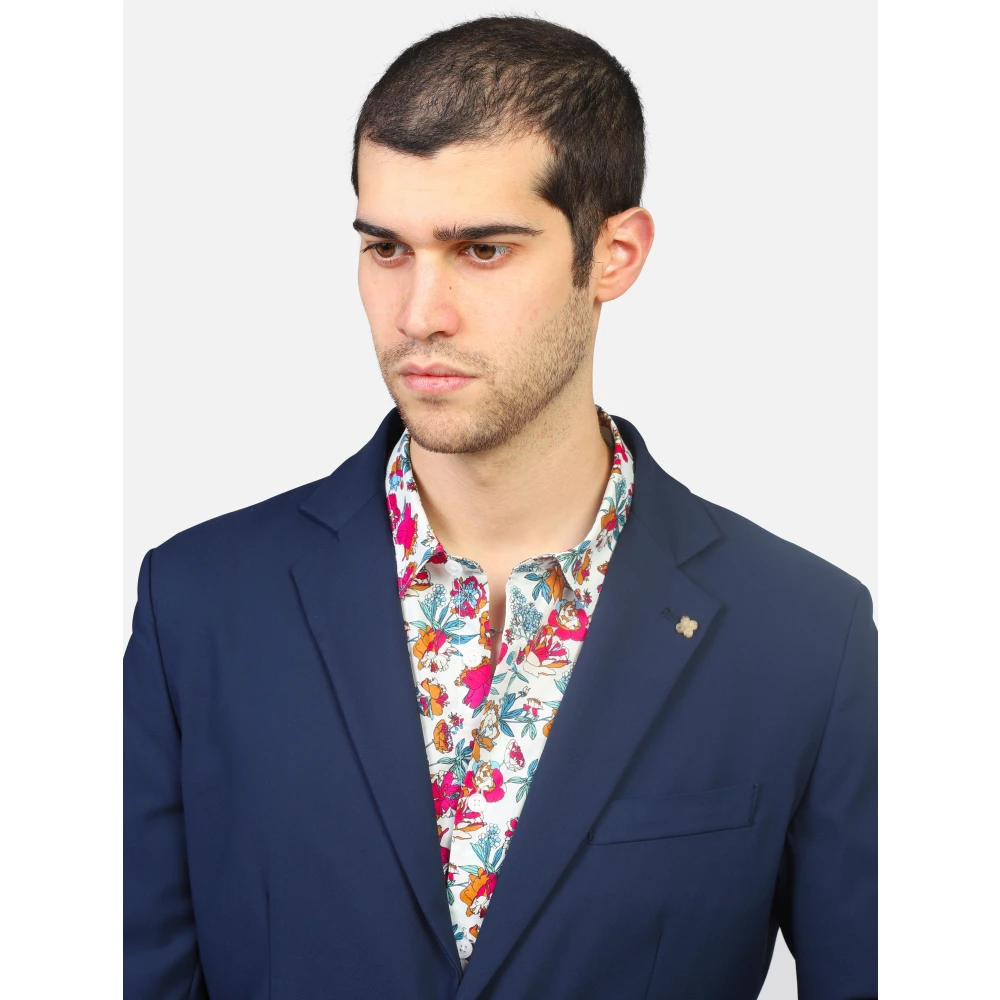 Gianni Lupo Single-Breasted jas met klepzakken Blue Heren