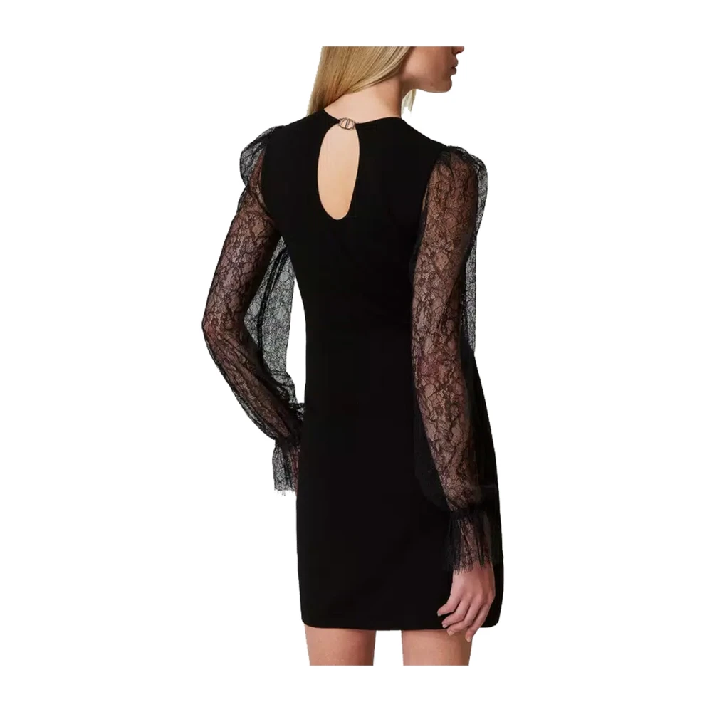 Twinset Viscose jurk met kanten mouwen Black Dames