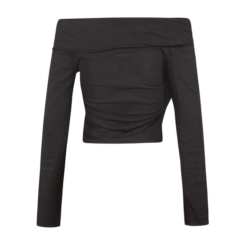 Cortana Mira crop top in hennep en viscose grafiet Black Dames