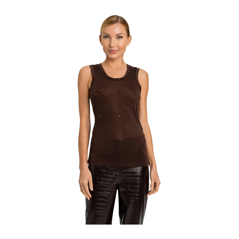 Twinset Donkerbruine Top met Applicaties Brown Dames