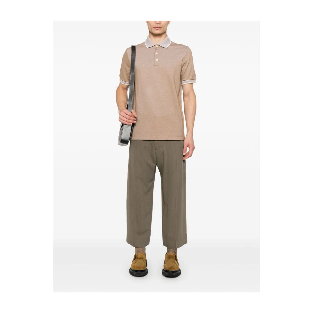 Canali Bruin Gouden Polo Shirt Korte Mouw Brown Heren