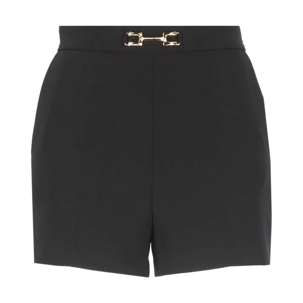 Elisabetta Franchi Zwarte Crêpe Shorts met Logoknopen Black Dames