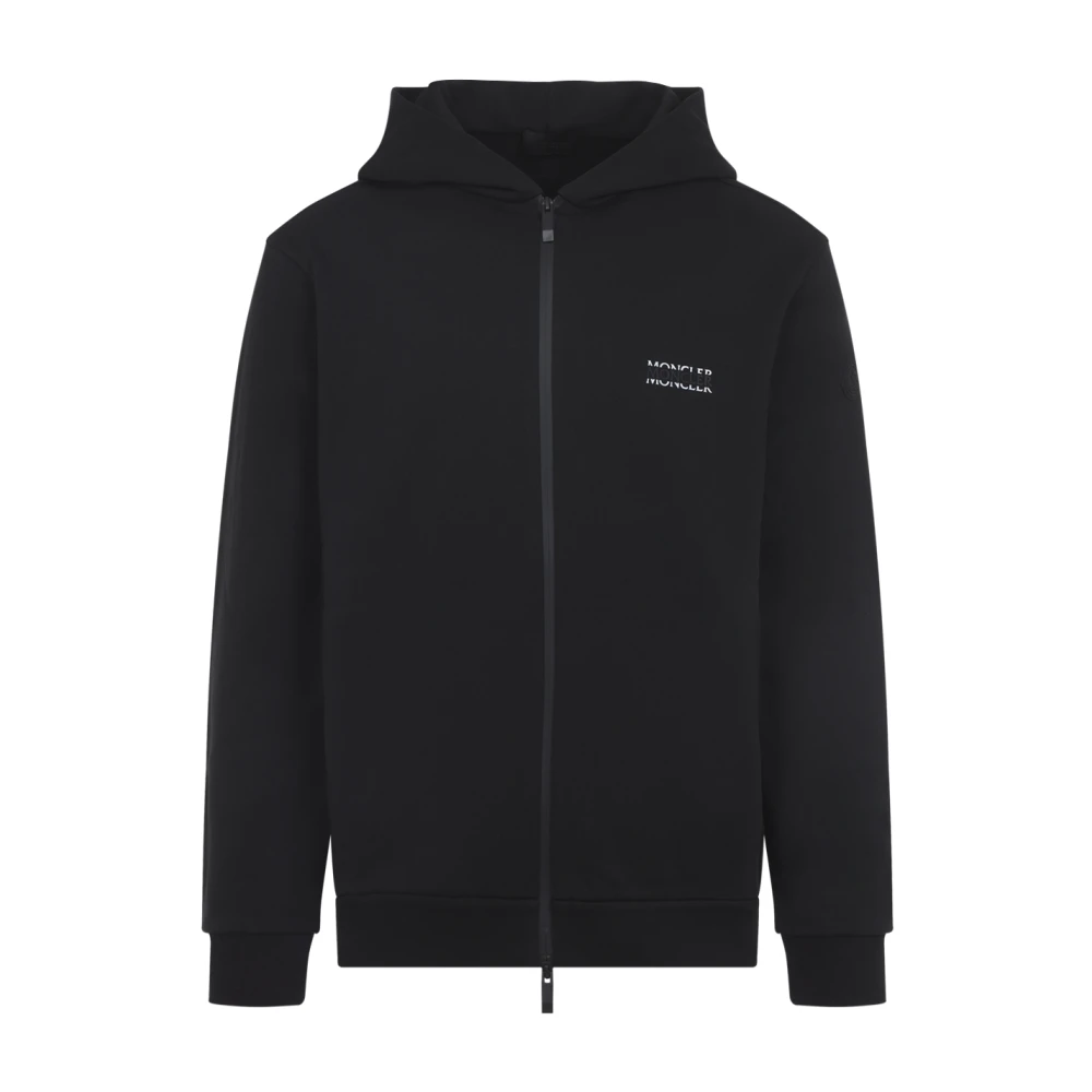 Moncler Uomo Nero Felpa Con Cappuccio E Zip In Cotone
