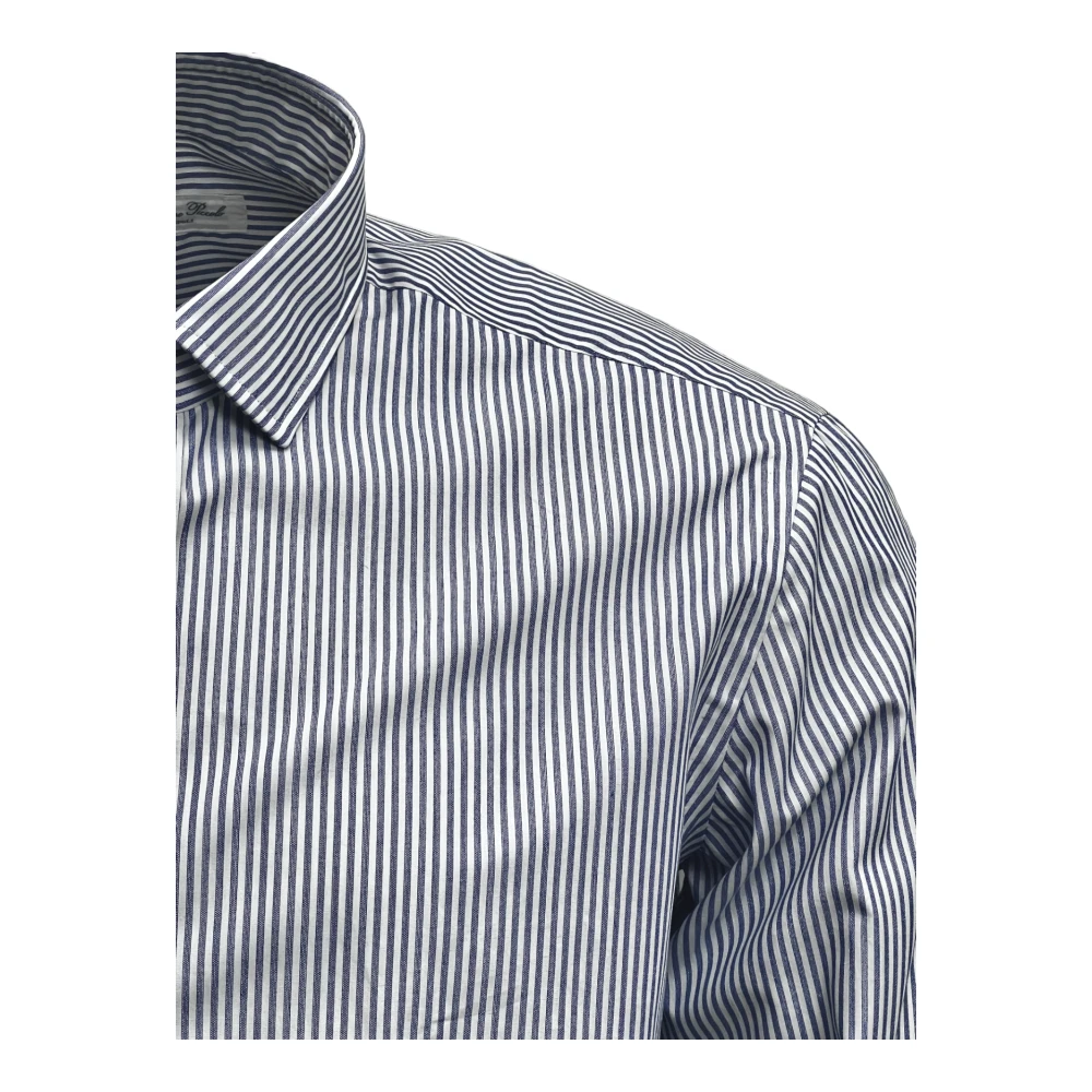 Salvatore Piccolo Napolitaanse Stijl Overhemd Blauw-Witte Strepen Blue Heren