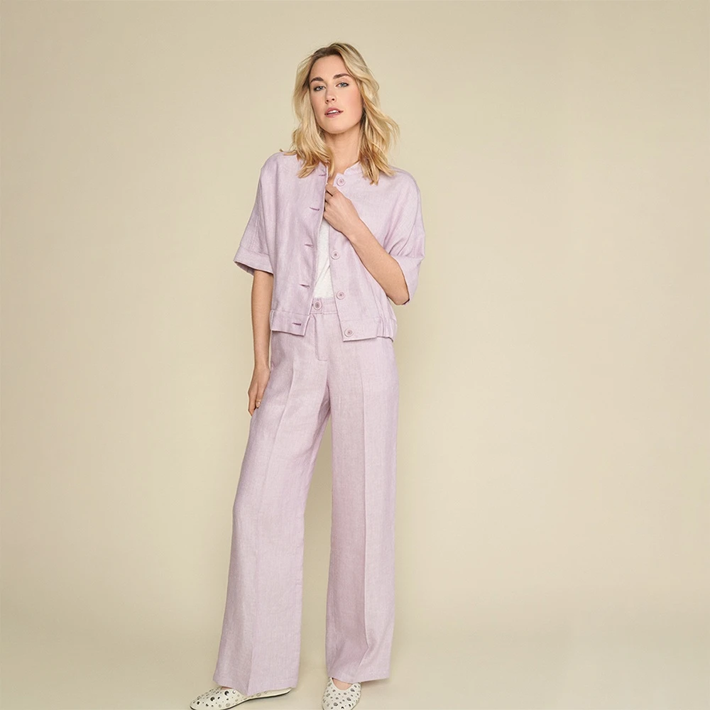 Marie Méro Lila Straight Broek met Elastische Taille Purple Dames