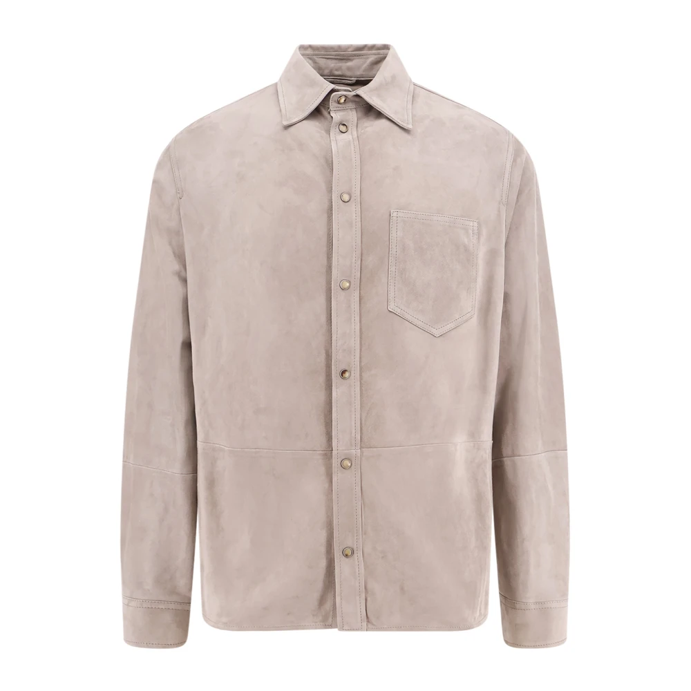 BRUNELLO CUCINELLI Suede Snap Button Shirt Italië Gemaakt Gray Heren