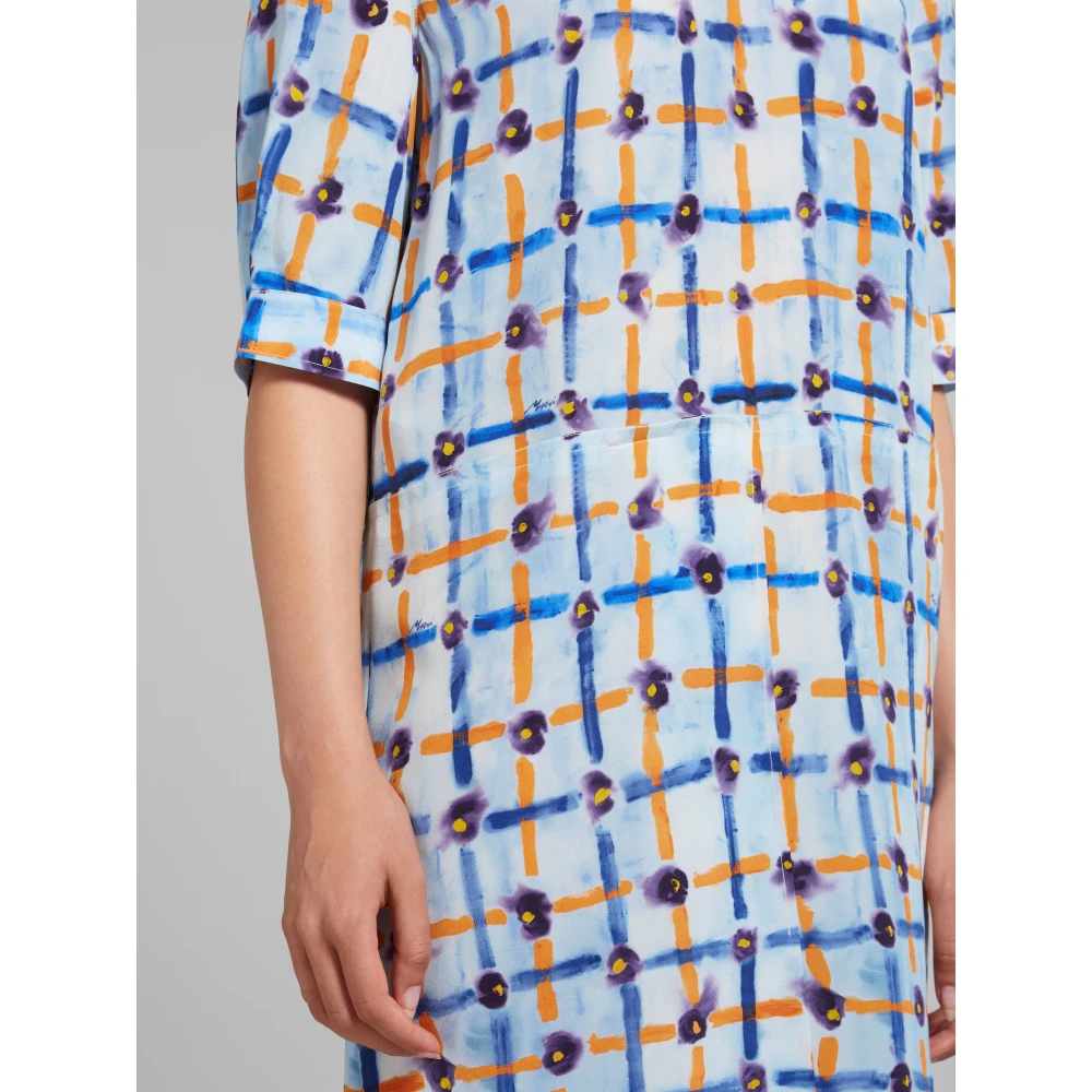 Marni Cr de chine shiftjurk met saraband-print Multicolor Dames