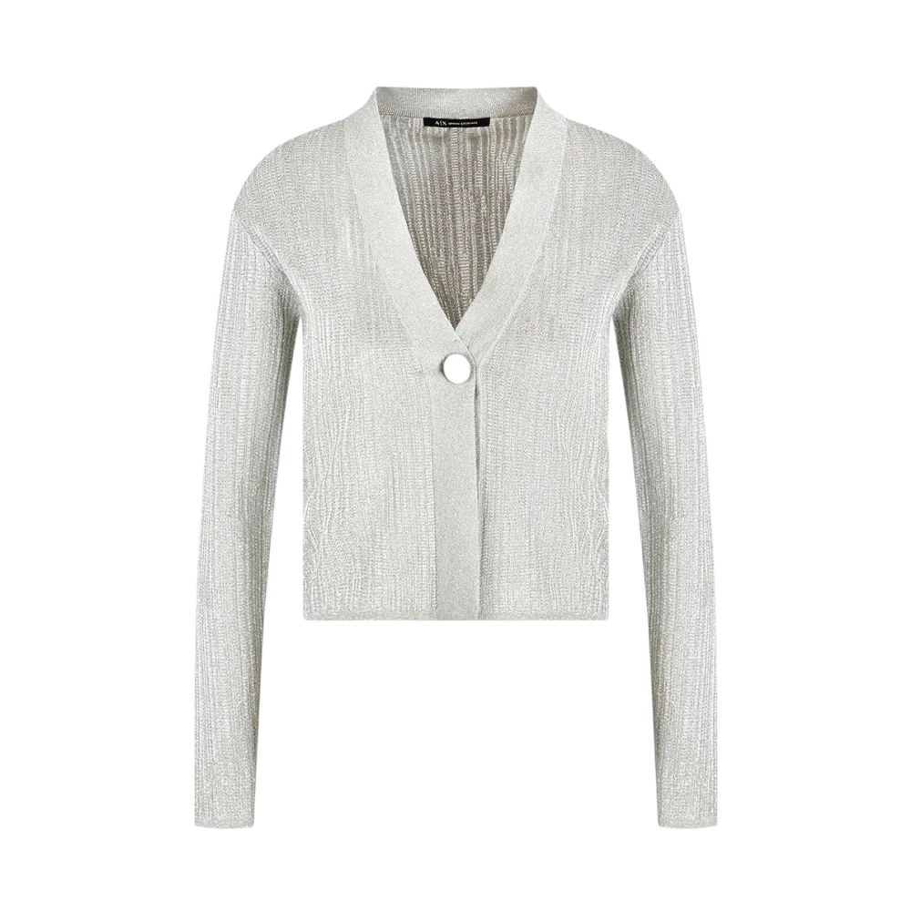 Armani Exchange Women's Gray Cardigans, L, Cropped V-Neck Cardigan