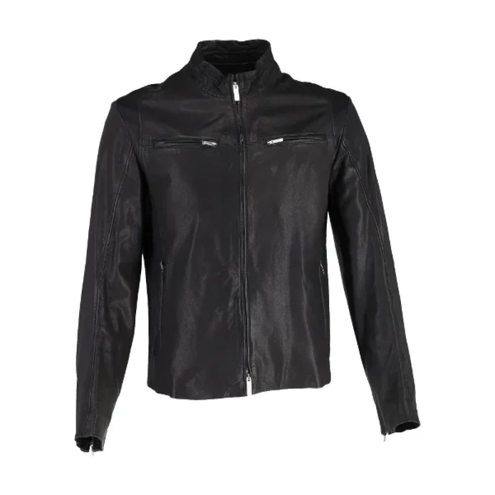 Armani Pre-owned Leather outerwear Black Heren