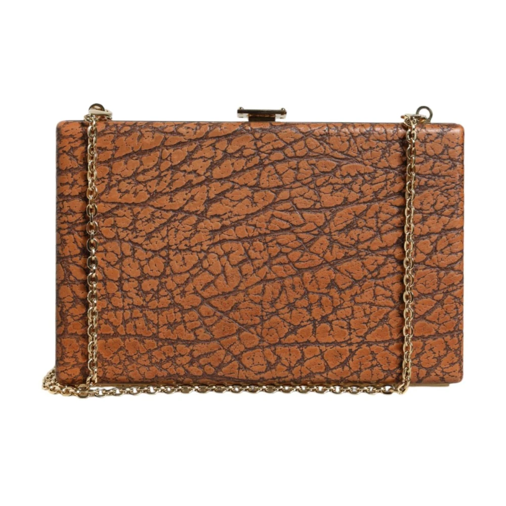 Dolce & Gabbana , Clutches, Female, Brown, One Size, Gold Frame Mini Crossbody Bag With Card Slots - Image 3