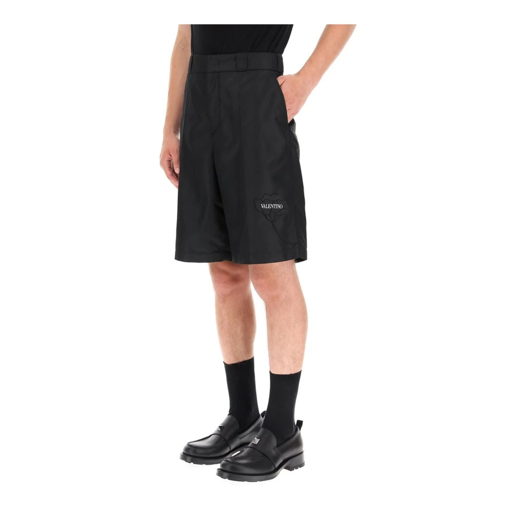Valentino Zwarte Nylon Shorts met Logo Print Black Heren