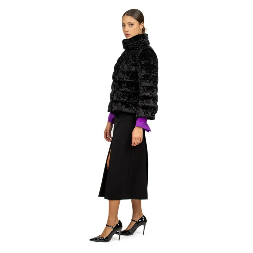 Herno Zwarte gemarmerde velvet pufferjas Black Dames