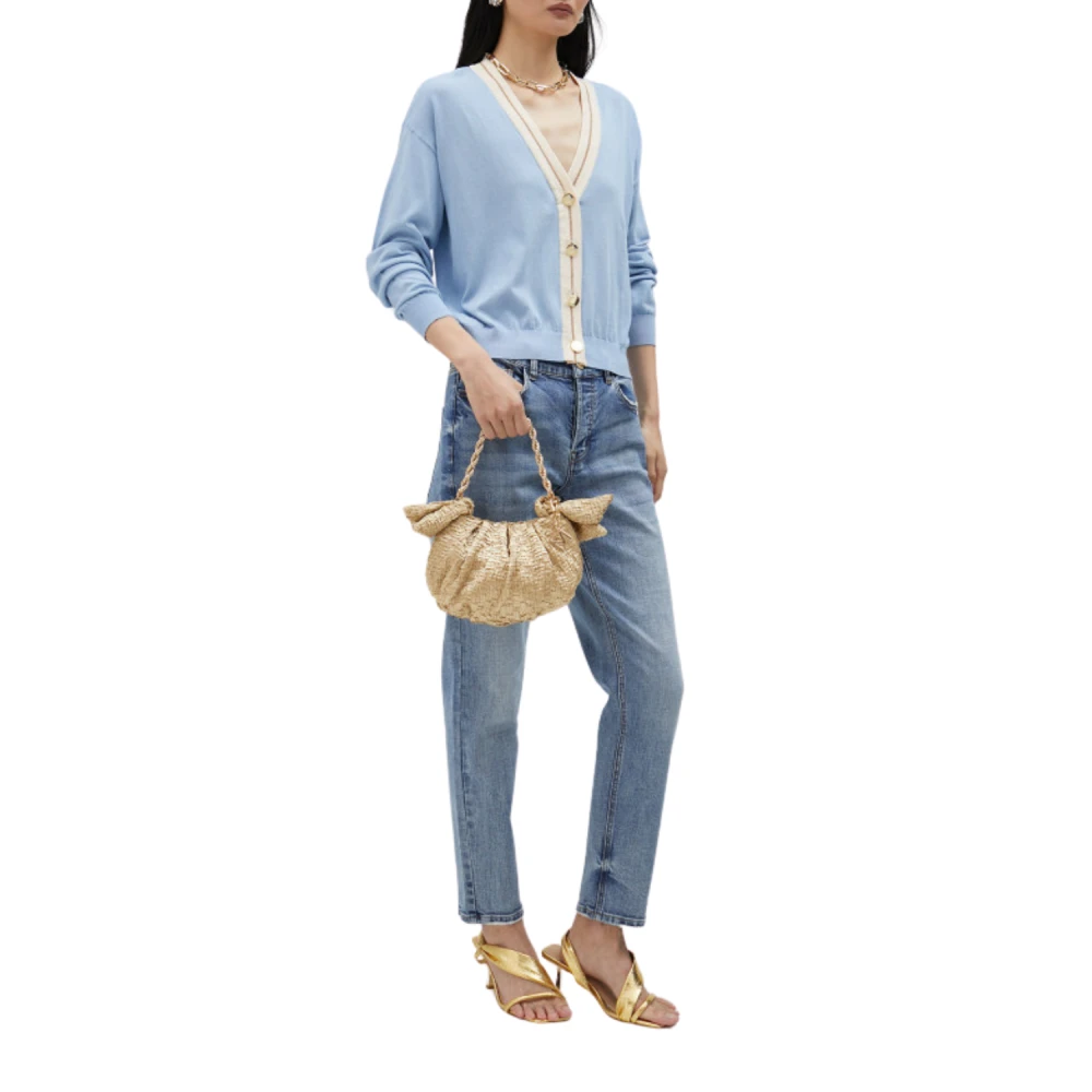 Lola Casademunt Blauwe Basic Gebreide Vest met Contrasterende Rand Blue Dames