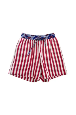 Randiga bomullsshorts med elastisk midja