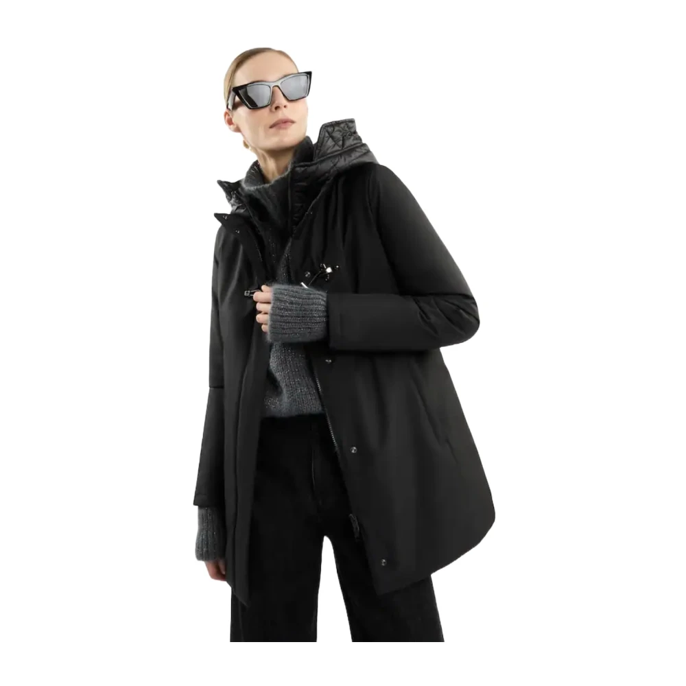 Fay Technische gabardine toggle jas Black Dames