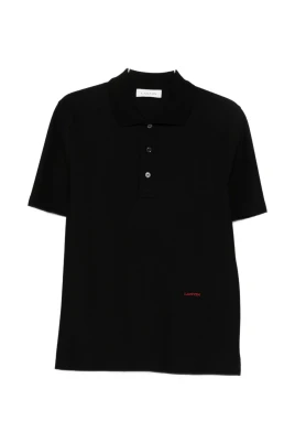 Svart Bomullspolotröja Broderad Logotyp