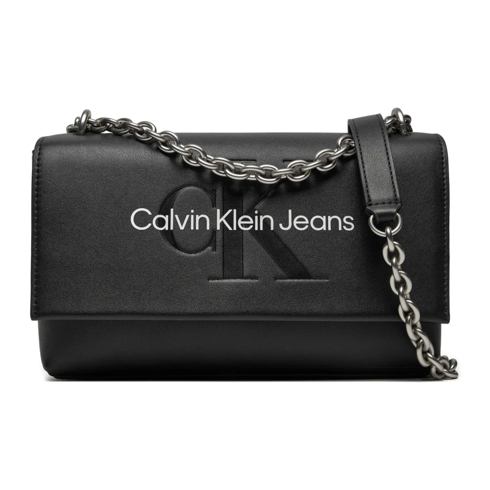 Calvin Klein Jeans Zwarte Nep Leren Tas met Zakken Black Dames