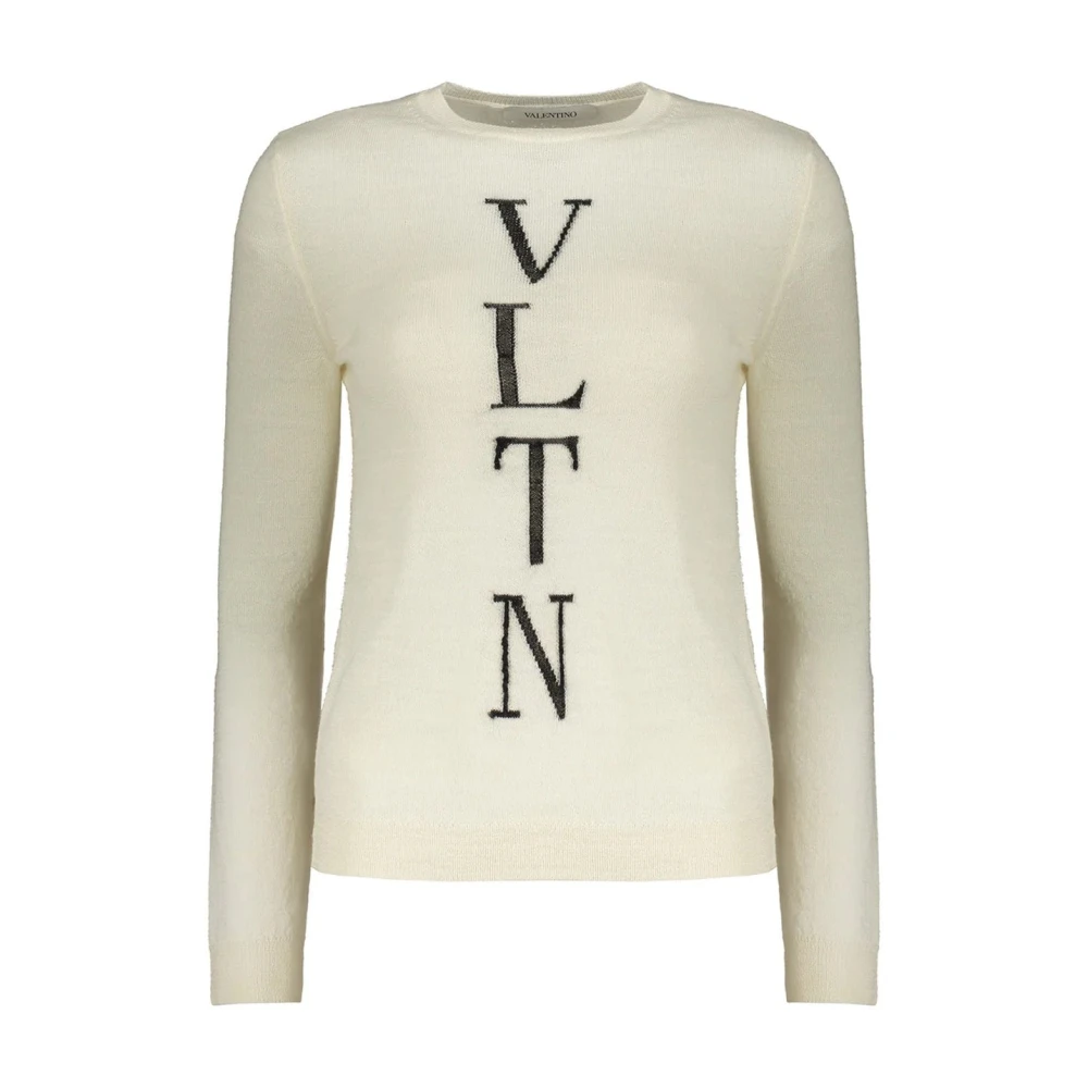 Valentino Women's Beige Round-Neck Knitwear, M, Logo Jumper