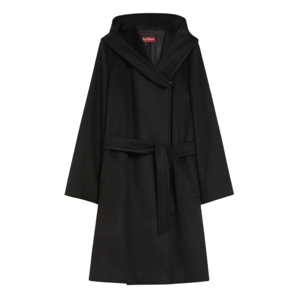 Max Mara Studio Zwarte wollen wikkeljas met capuchon Black Dames