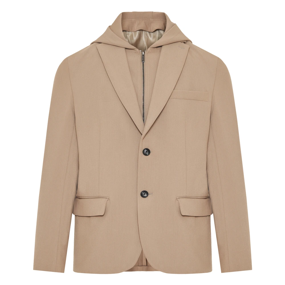 Emporio Armani Afneembare Hooded Jas met Ritssluiting Beige Heren