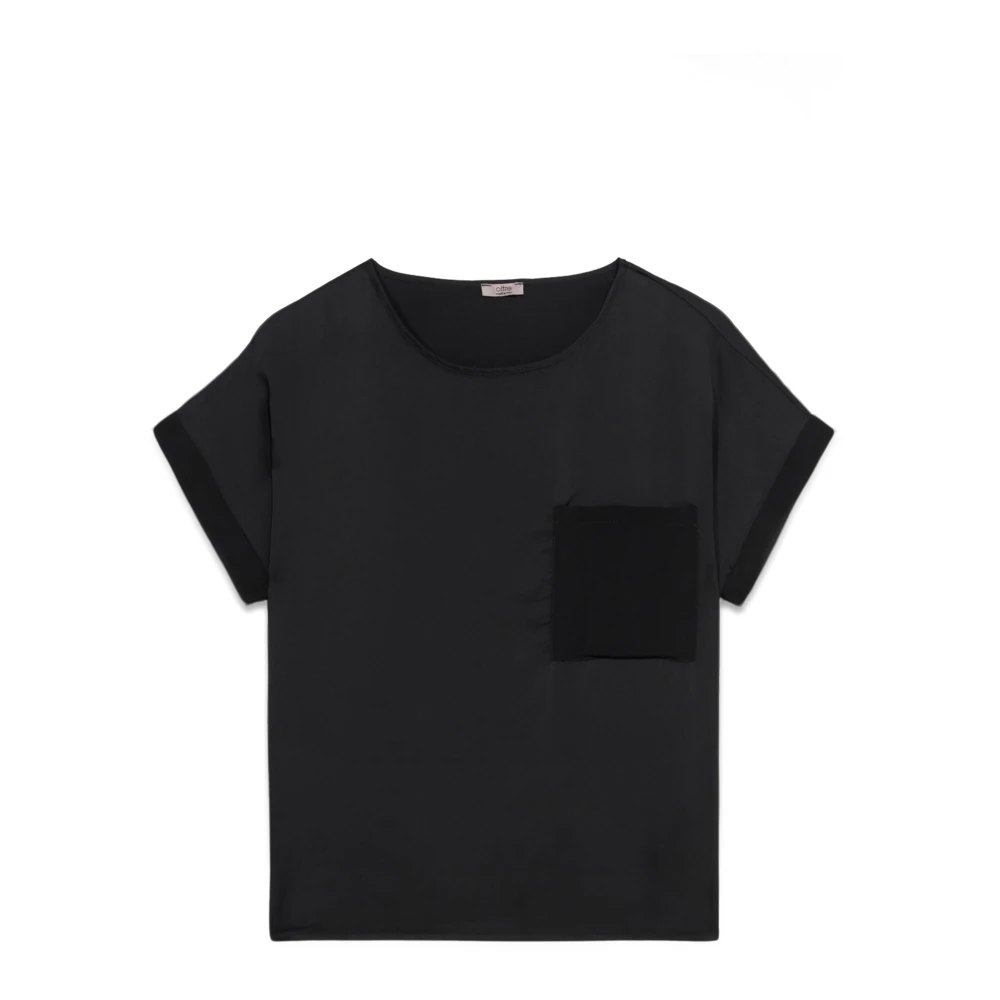 Oltre Satinblouse met zakje Black Dames