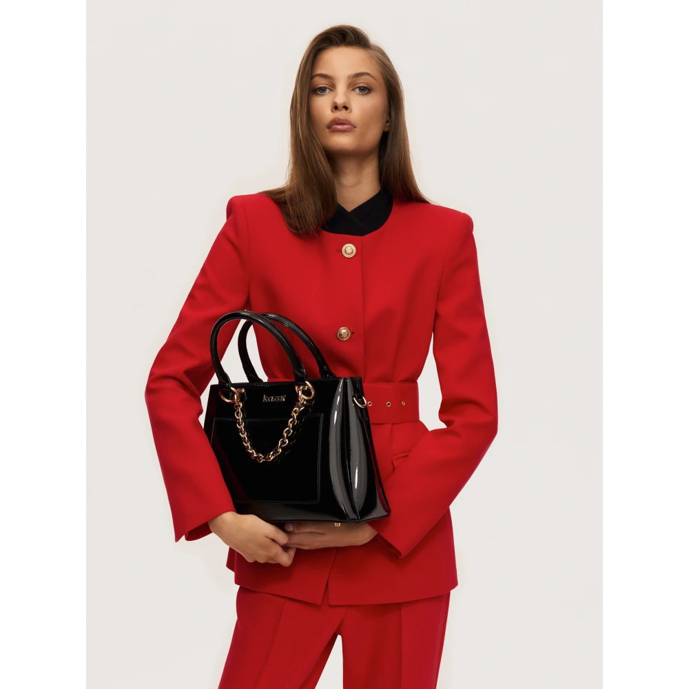 Kazar Elegante Patentleren Satchel Tas met Ketting Black Dames