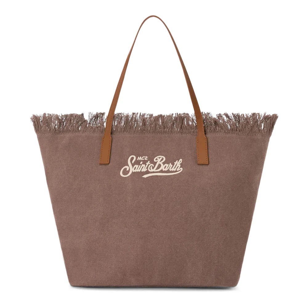 Mc2 Saint Barth Women's Brown Shopping Bags, One Size, City Bag Fringe - Canvas 18 Emb