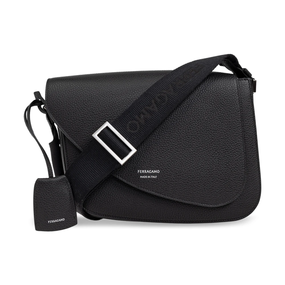 Salvatore Ferragamo Fiamma Gehamerd Leren Schoudertas Black Heren