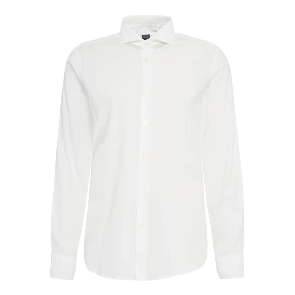 Fedeli Witte Katoenmix Overhemd met Knopen White Heren