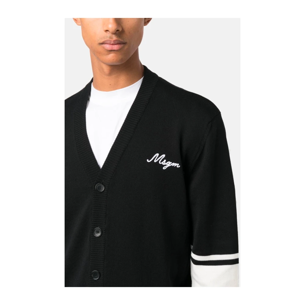 Msgm Geborduurde knoopsluiting wollen Cardigan Black Heren