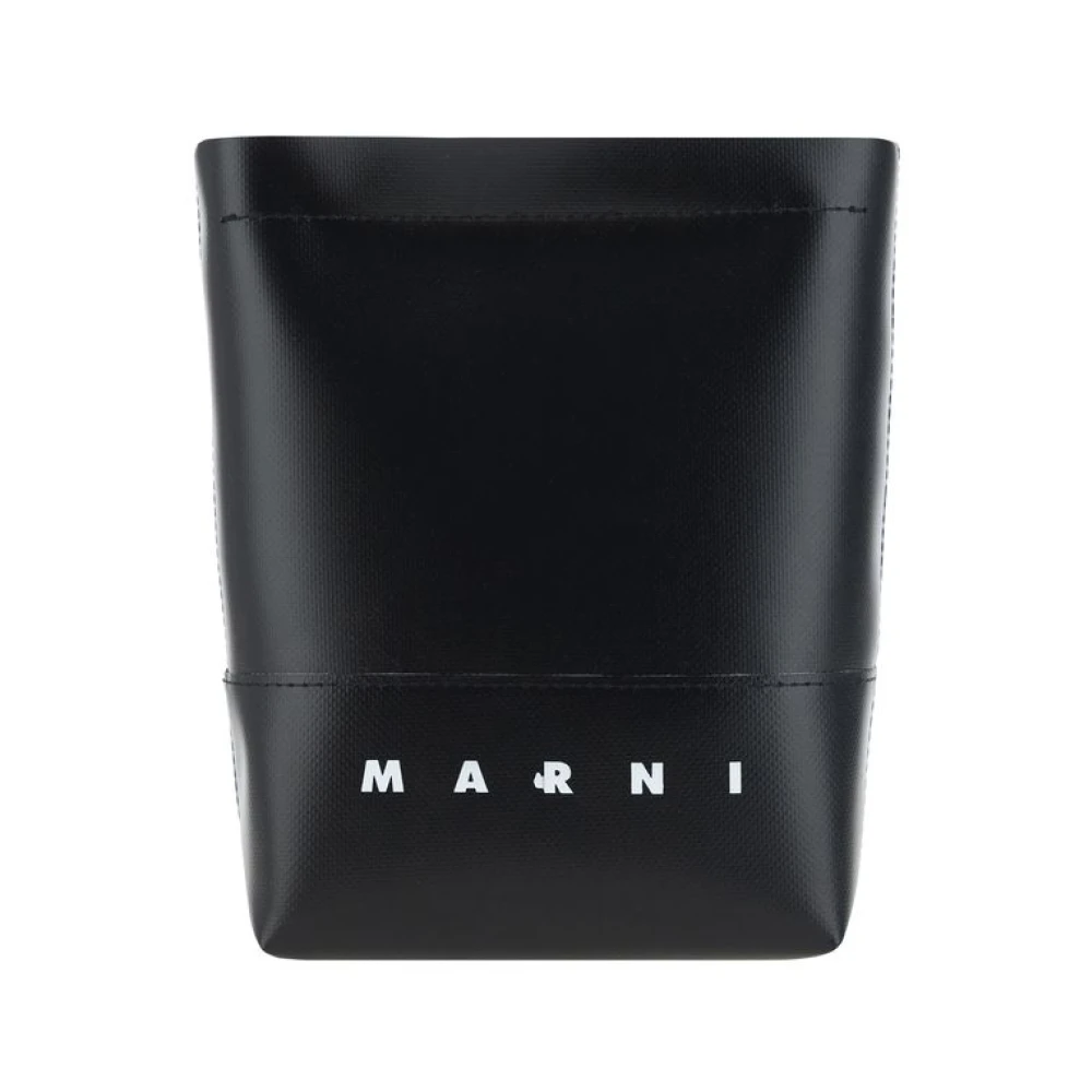 Marni Verstelbare Schoudertas met Logo Detail en Gouden Details Black