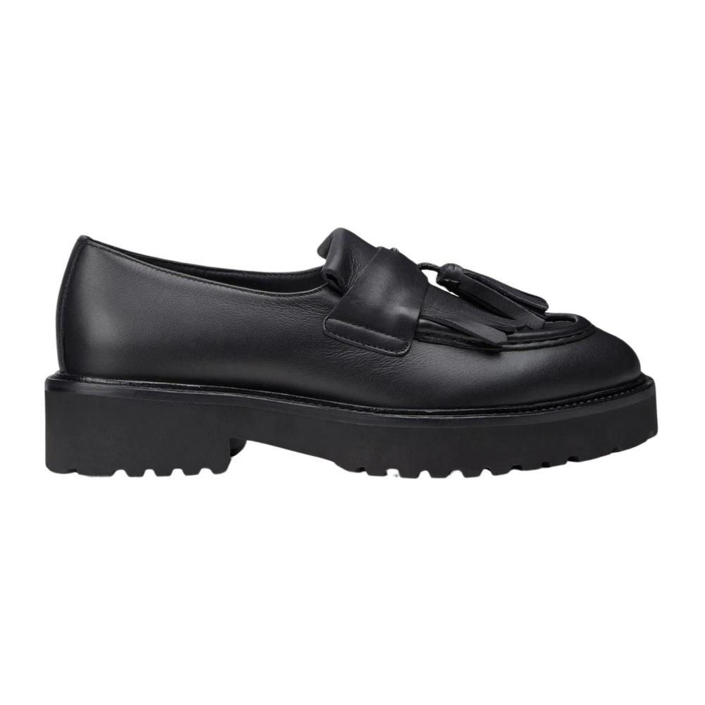 Doucal's Leren Mocassins met Franjes Black Dames