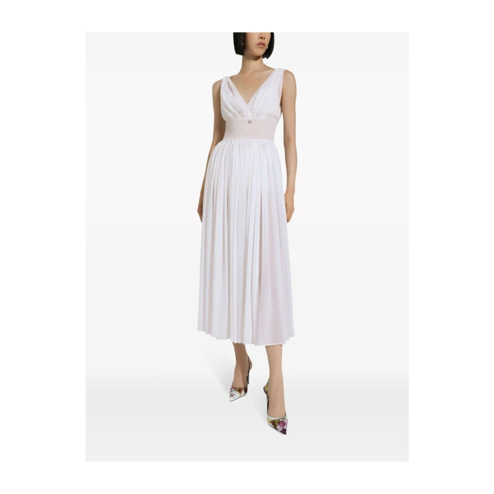 Dolce & Gabbana Witte Zijden V-Hals Jurk White Dames
