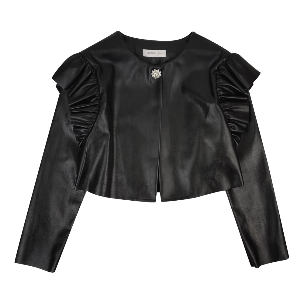 Monnalisa Women's Black Leather Jackets, 14 Y, Bolero Con Galette