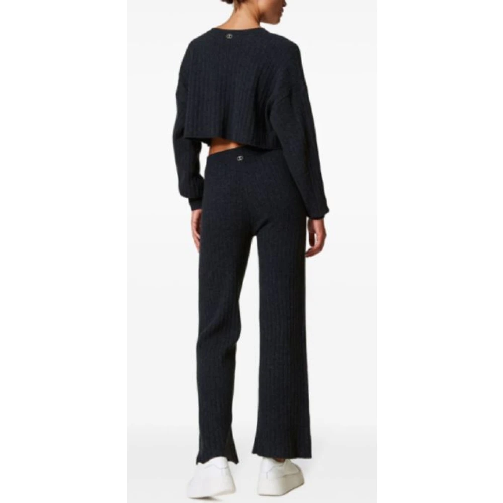 Twinset Gebreide Hoge Taille Wijde Pijp Broek Gray Dames