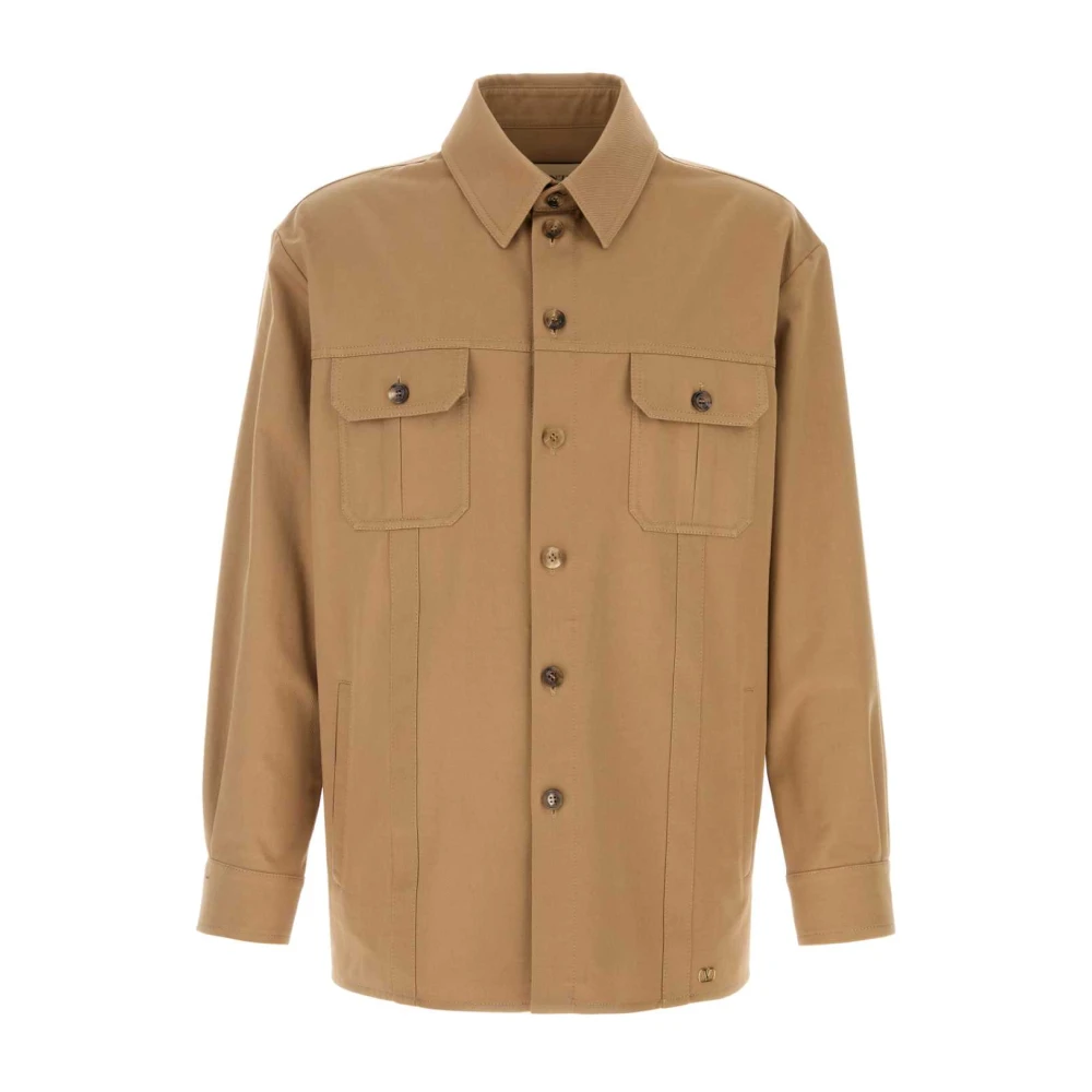 Valentino Garavani Brown Cotton Gabardine Shirt Jacket With Vlogo - Male - Casual Shirts - L - Shirts