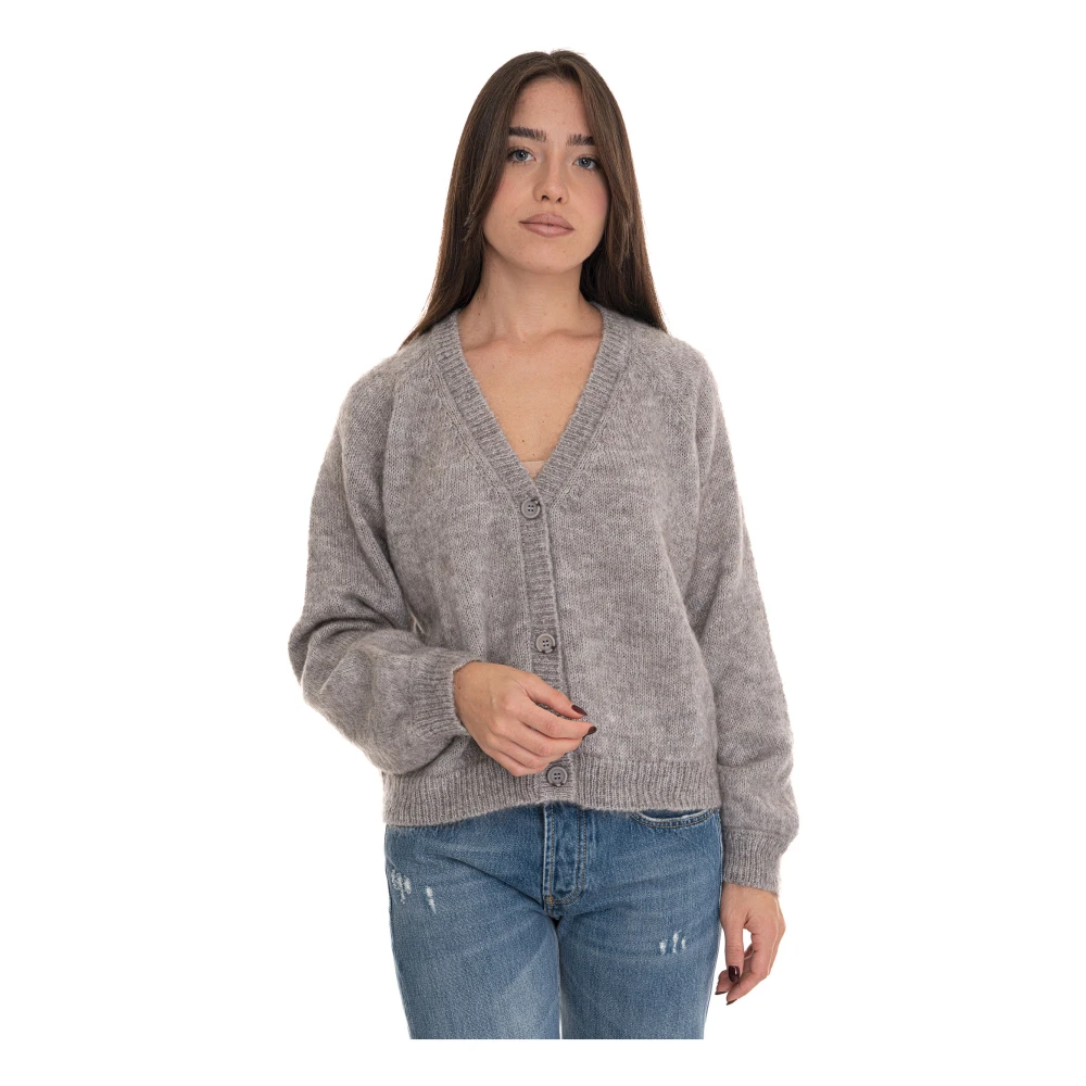 Roy Roger's Gebreide vest met knopen Mohairmix Boxmodel Beige Dames