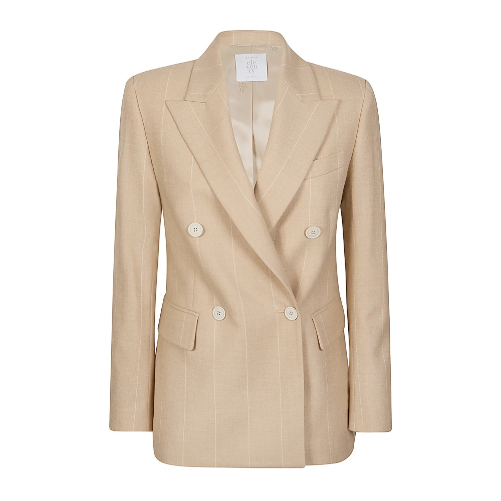 Eleventy Women's Beige Double-Breasted Wool Jacket - Blazers - M - Jackets