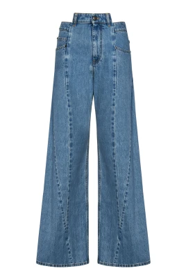 Blå Wide Leg Jeans med Skuren Midja