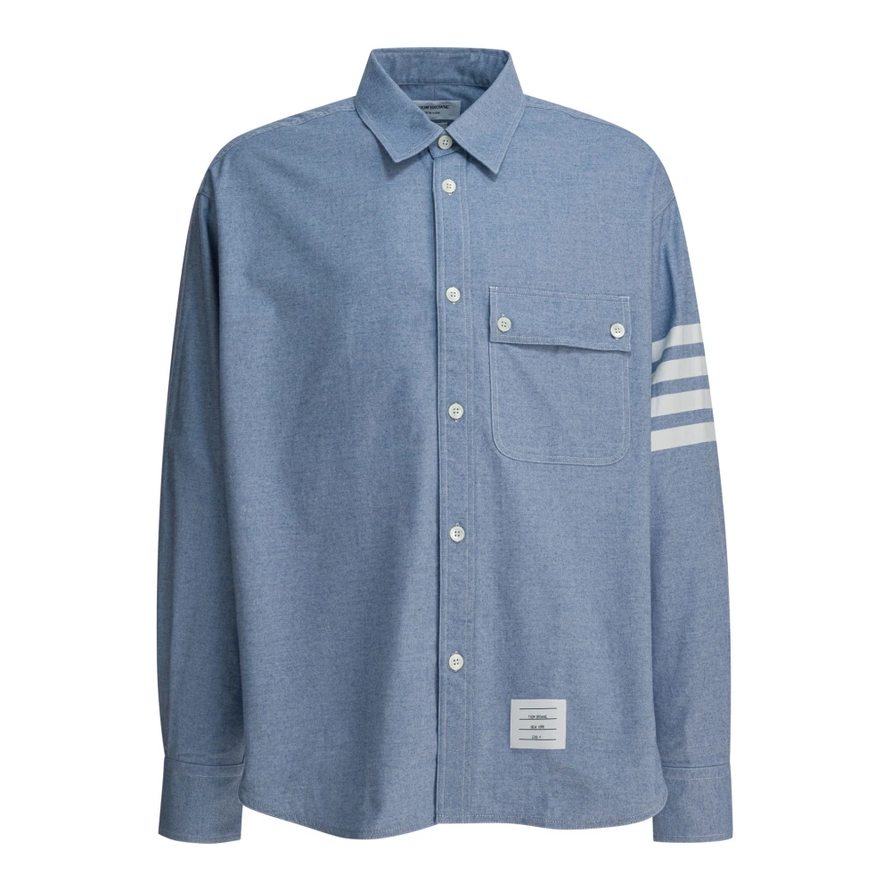 Thom Browne Men's Blue Casual Shirts, L, 4-Bar Shirt