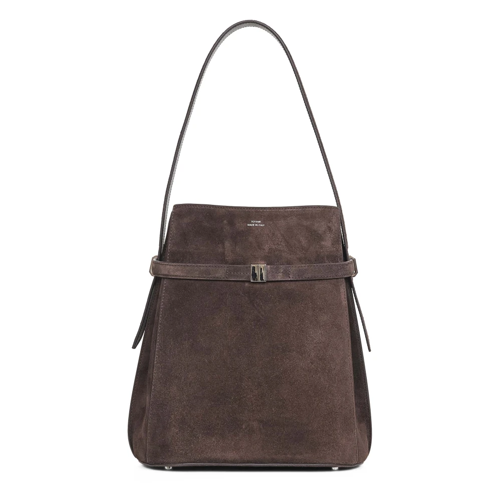 Totême Women's Brown Shoulder Bags, One Size, Belted Suede Bucket Bag